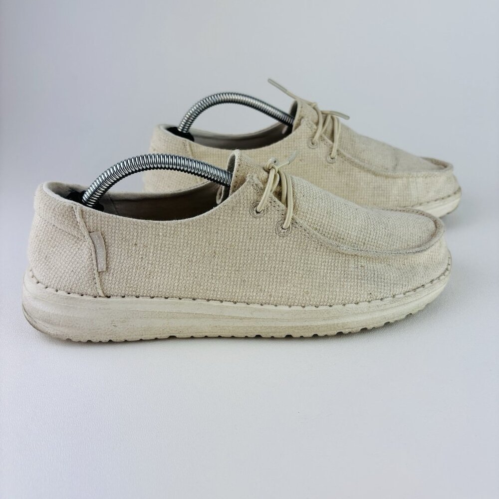 Hey Dude Shoes Womens 7 Wendy Cream Canvas Slip on Deck Shoes